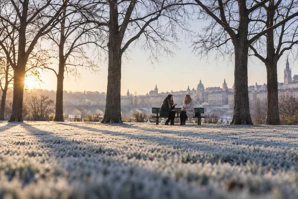 friends talking: A Winter Conversation, an AI-generated photo