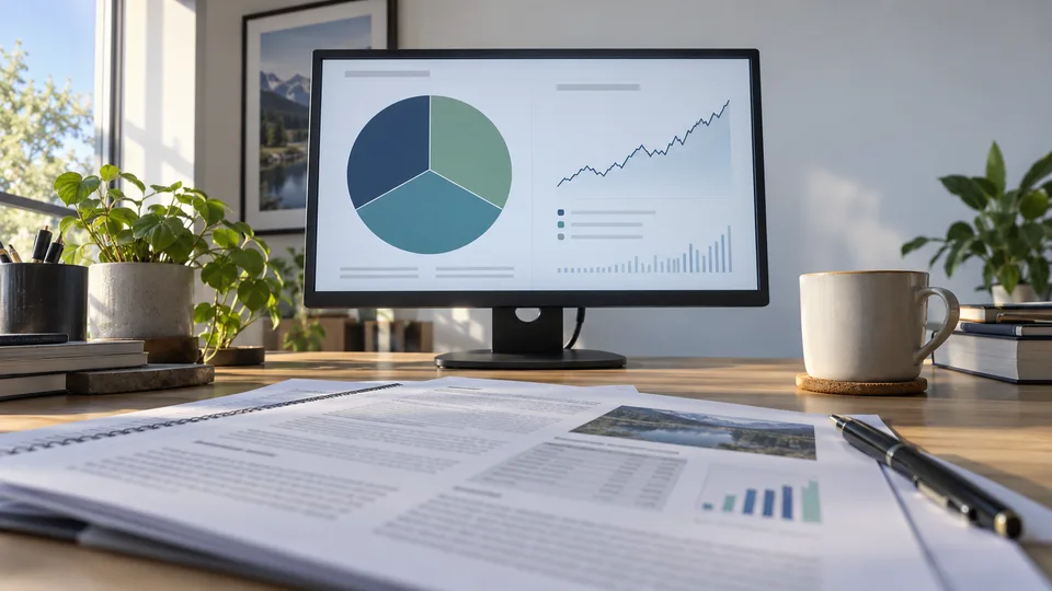 A monitor allocation view and a conventional research report frame an ETF diversification decision.