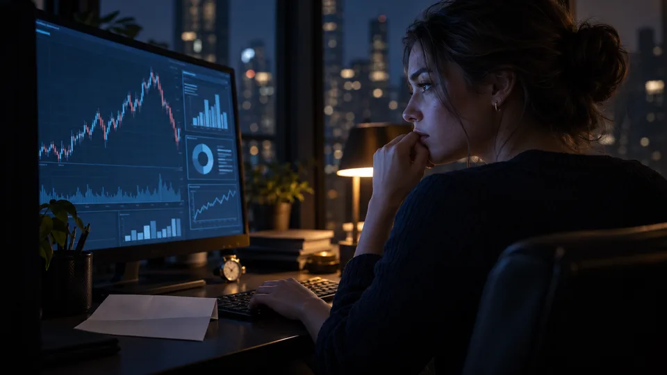 A trader studies market information just ahead of an earnings announcement.