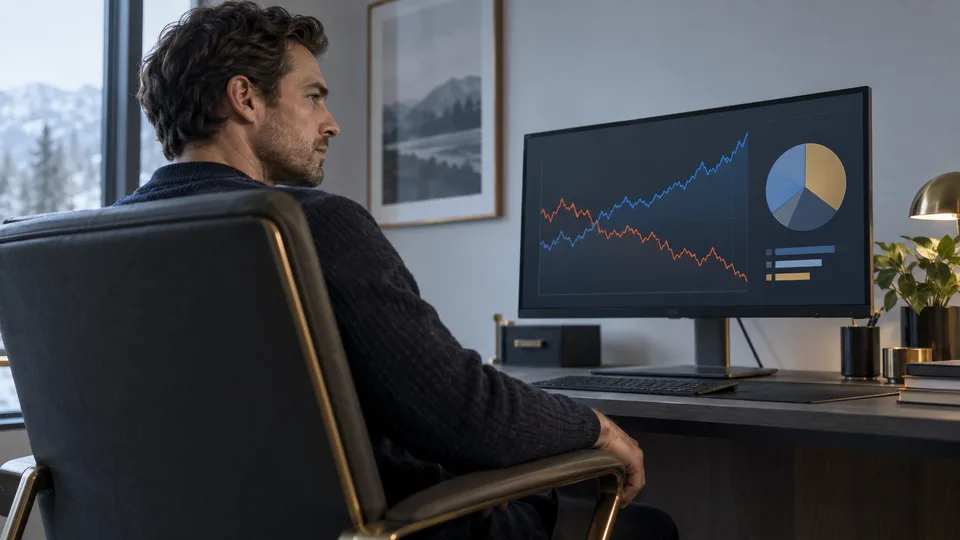 An investor studies interest-rate news against a view of his portfolio.