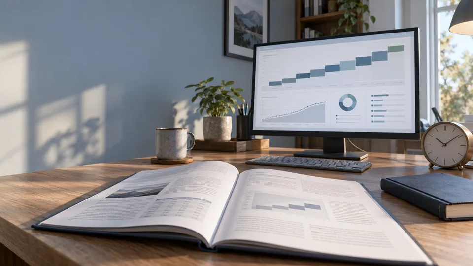 A bond maturity timeline appears on a monitor beside an open investment report.