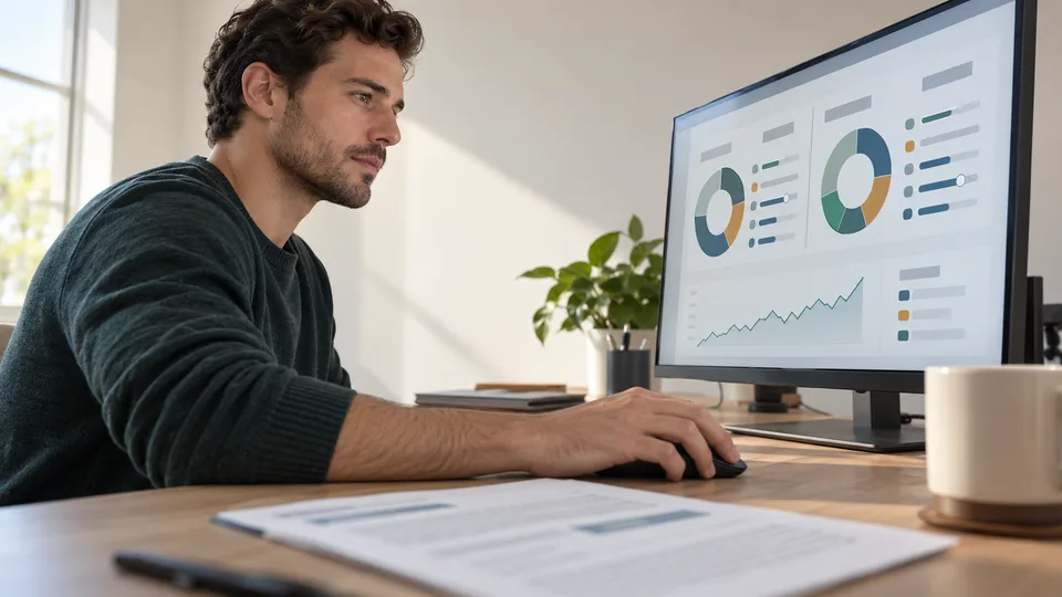 An investor reorganizes portfolio information at a table.