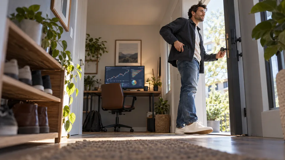 An investor pockets his phone and walks away from repeated market checks.