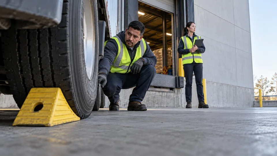 Warehouse colleagues review a loading area before moving the next shipment.